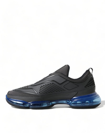 Black Blue Rubber Knit Slip On Low Top Sneakers Shoes