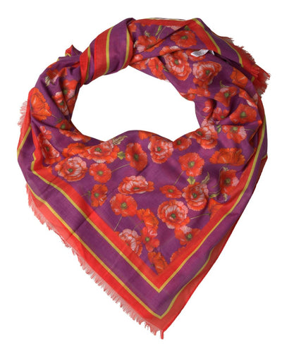 Red Floral Cotton Shawl Wrap Foulard Scarf