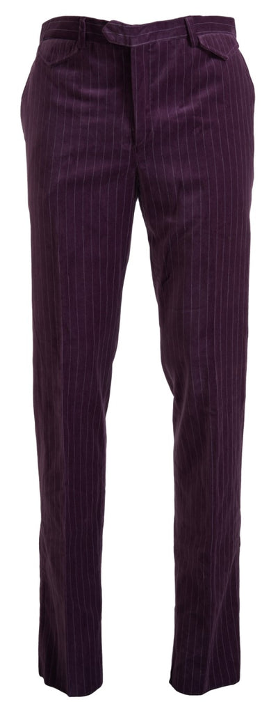 Purple Striped Straight Fit Formal Trousers Pants