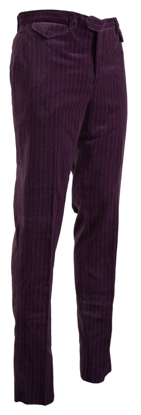 Purple Striped Straight Fit Formal Trousers Pants