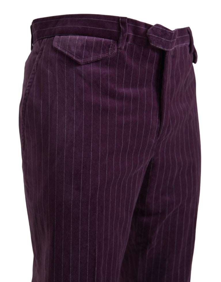 Purple Striped Straight Fit Formal Trousers Pants