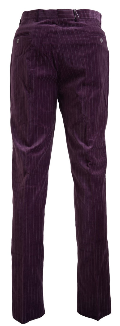 Purple Striped Straight Fit Formal Trousers Pants