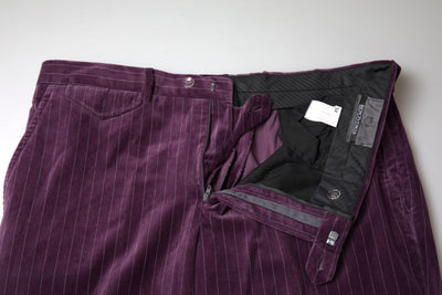 Purple Striped Straight Fit Formal Trousers Pants