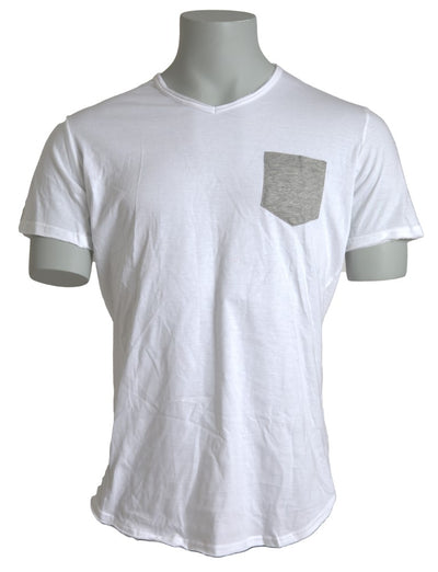 White Cotton Crew Neck Pocket T-shirt