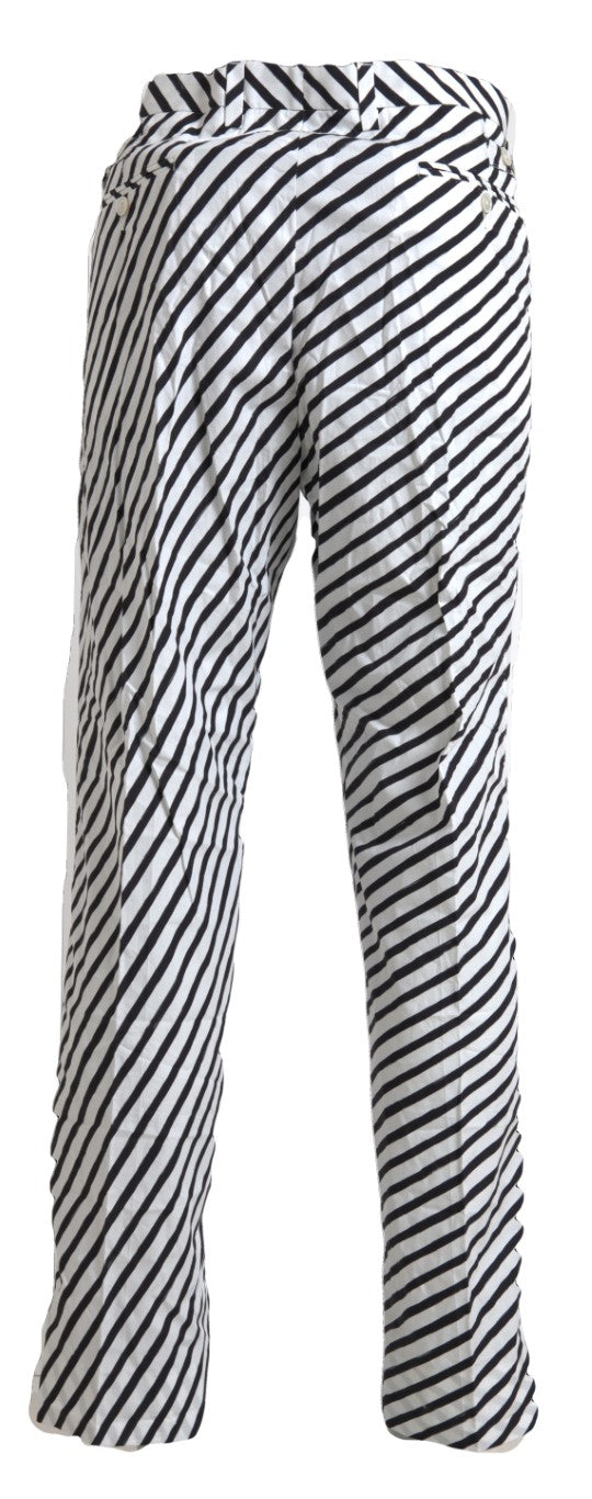 White Black Cotton Striped Trousers Pants