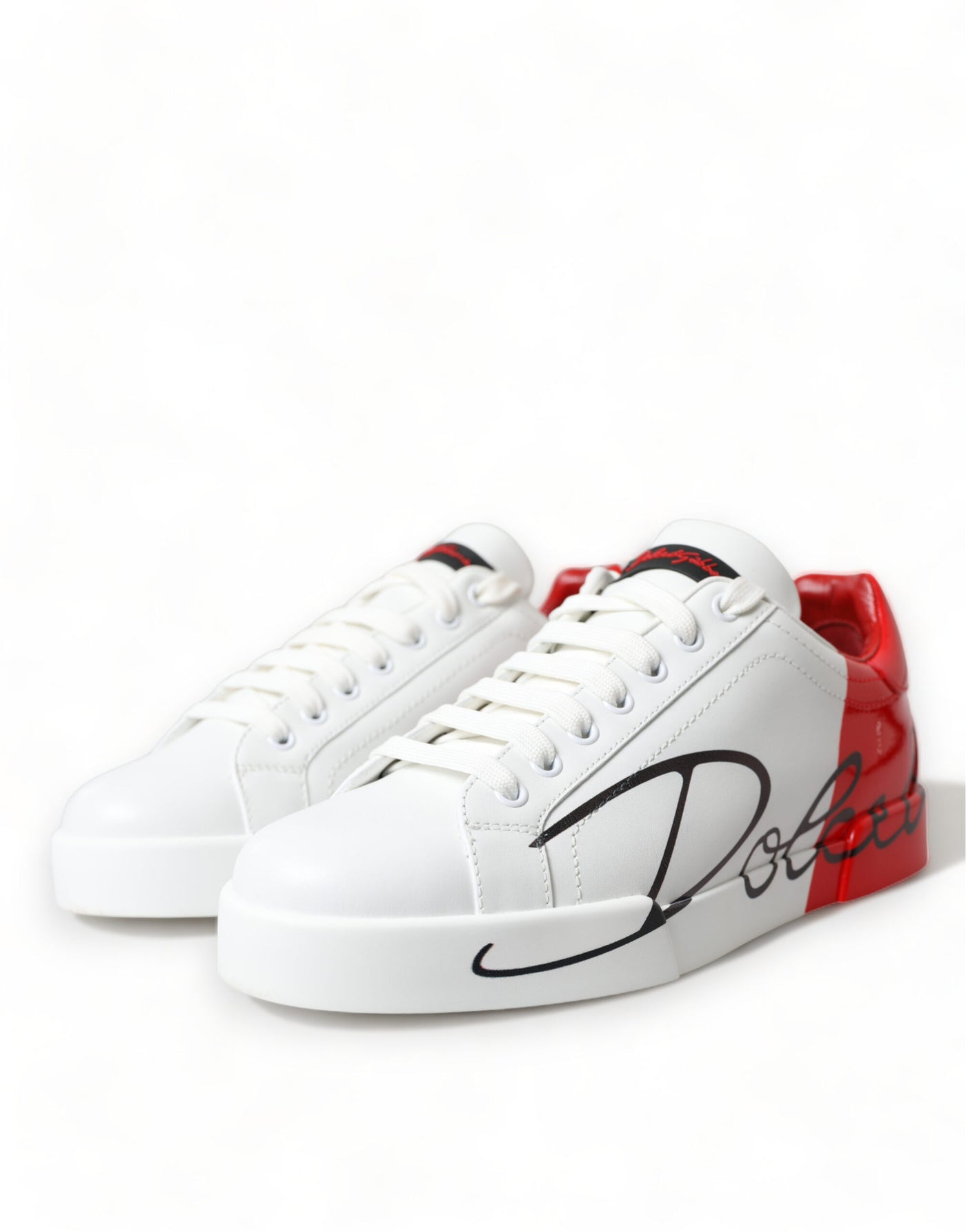 White Red Leather Logo Low Top Sneakers Men Shoes