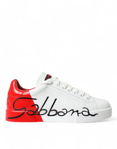 White Red Leather Logo Low Top Sneakers Men Shoes