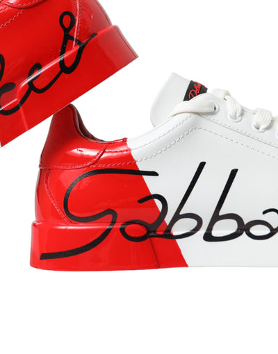 White Red Leather Logo Low Top Sneakers Men Shoes