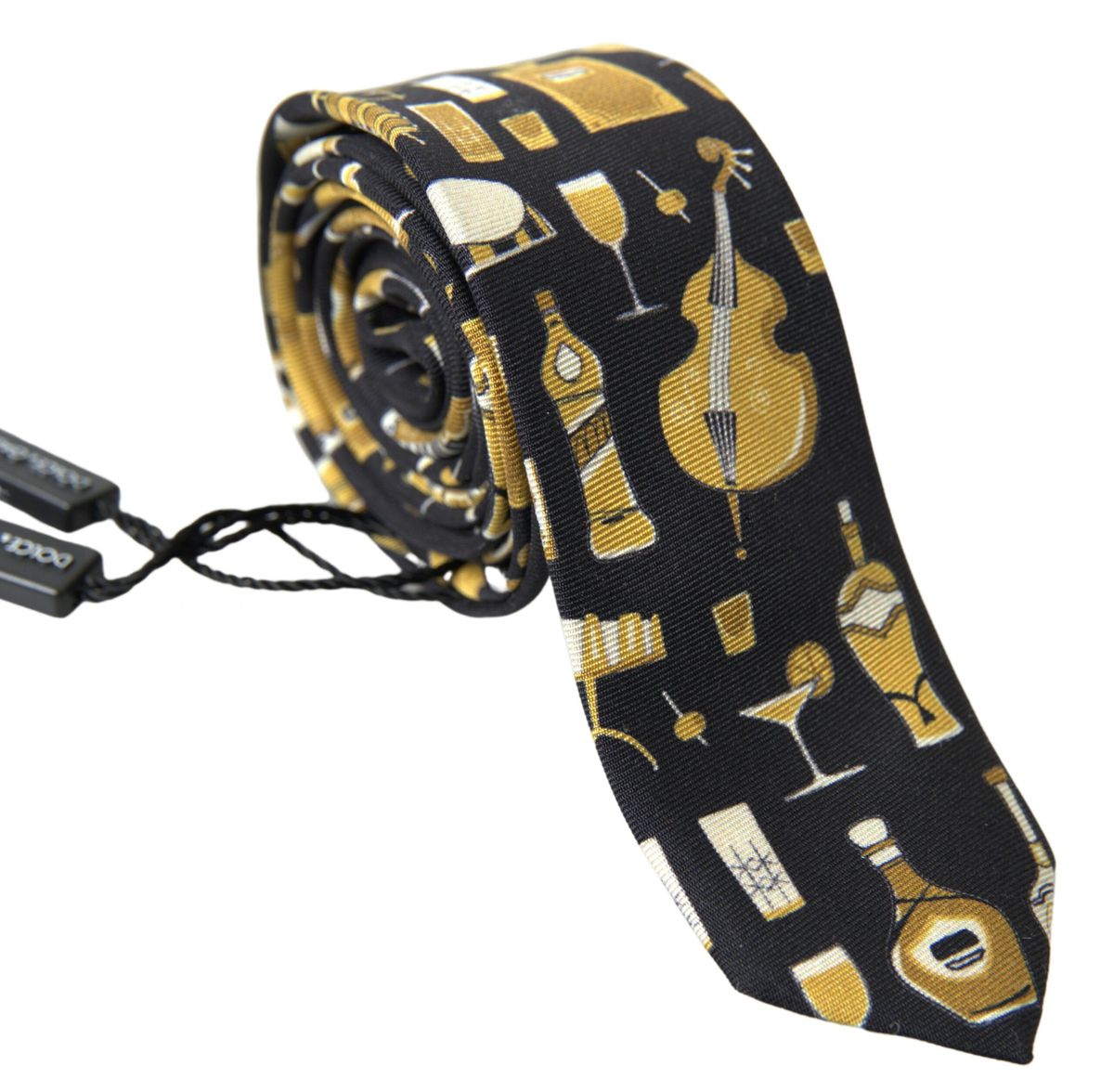 Black Yellow Musical Instrument Print Necktie Tie