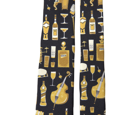 Black Yellow Musical Instrument Print Necktie Tie