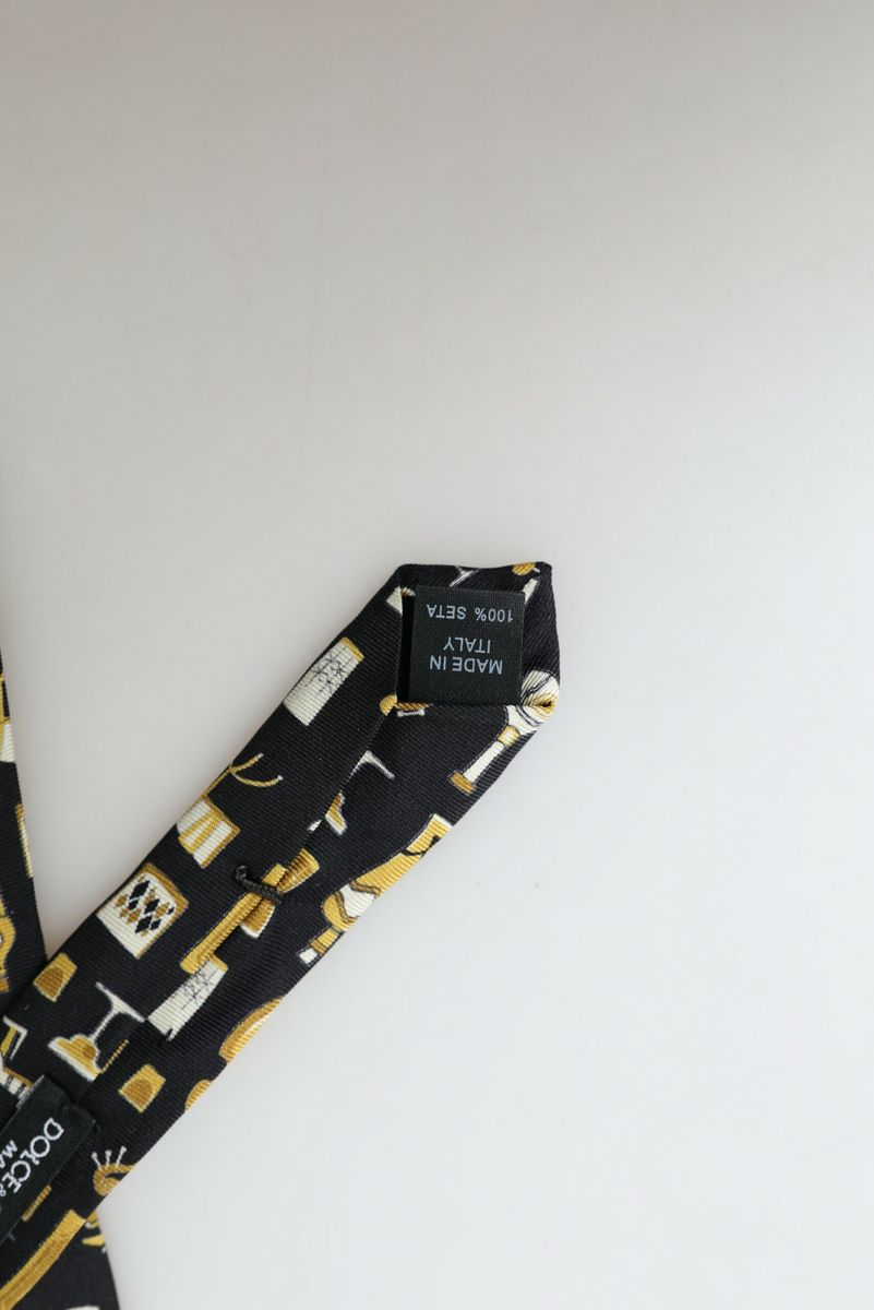 Black Yellow Musical Instrument Print Necktie Tie