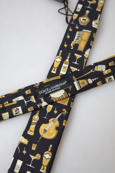 Black Yellow Musical Instrument Print Necktie Tie