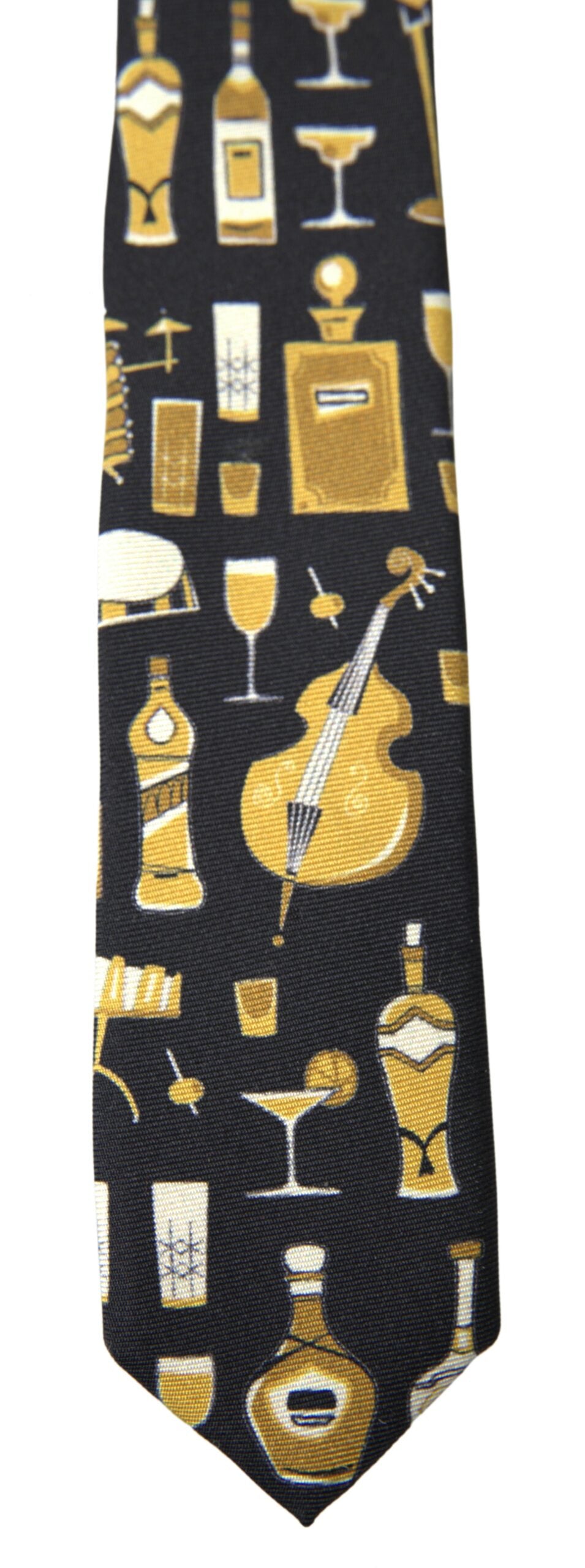 Black Yellow Musical Instrument Print Necktie Tie