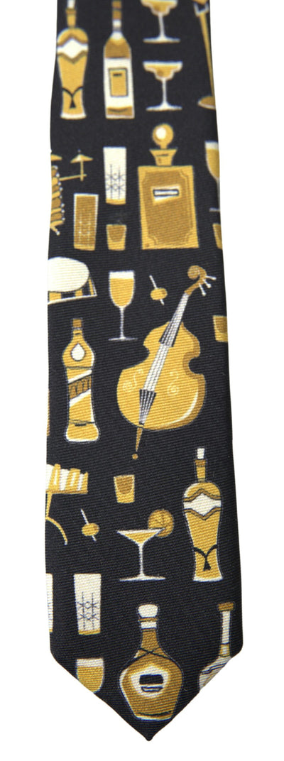 Black Yellow Musical Instrument Print Necktie Tie