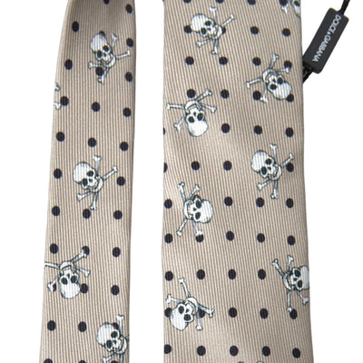 Beige Skull Cross Bone Print Adjustable Necktie Tie