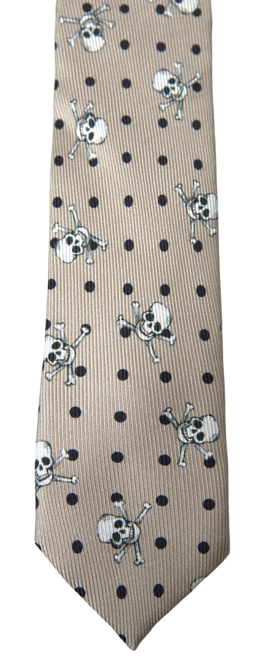 Beige Skull Cross Bone Print Adjustable Necktie Tie