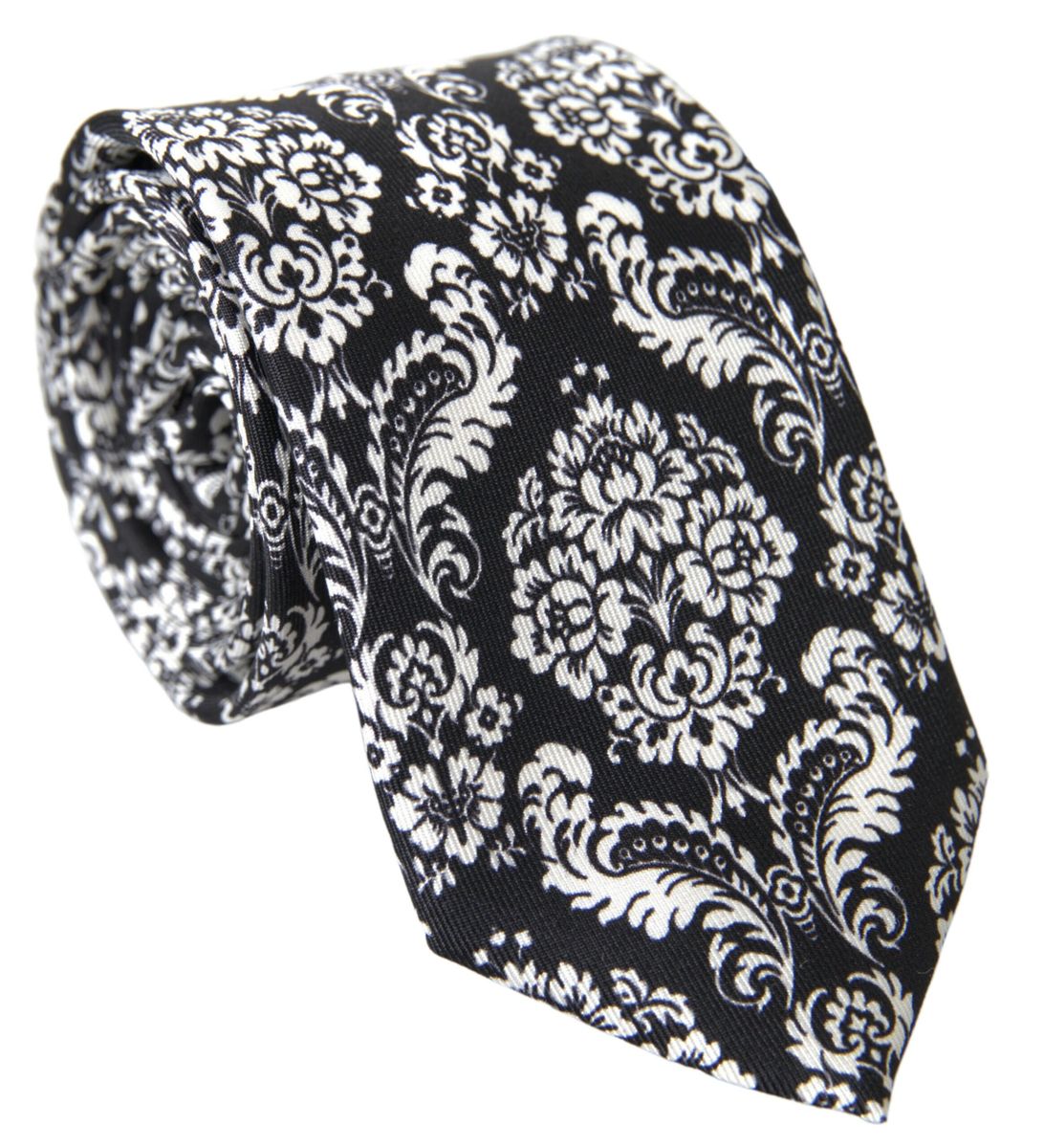 White Black Floral Print Adjustable Necktie Tie