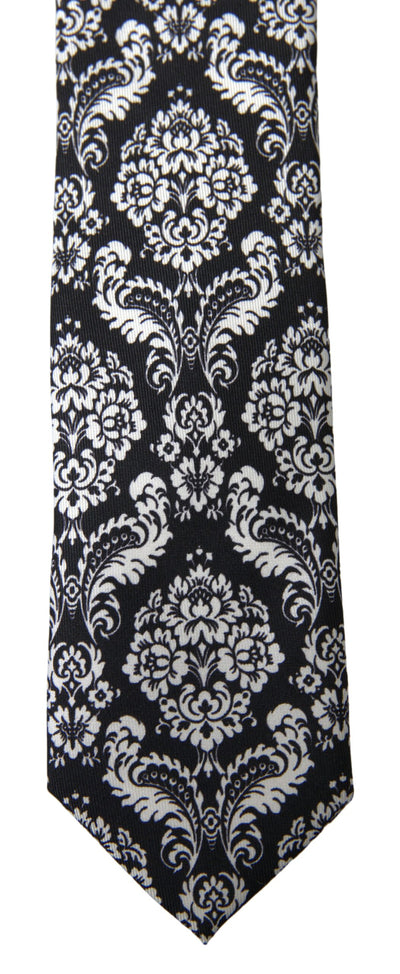 White Black Floral Print Adjustable Necktie Tie