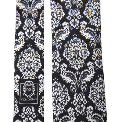 White Black Floral Print Adjustable Necktie Tie