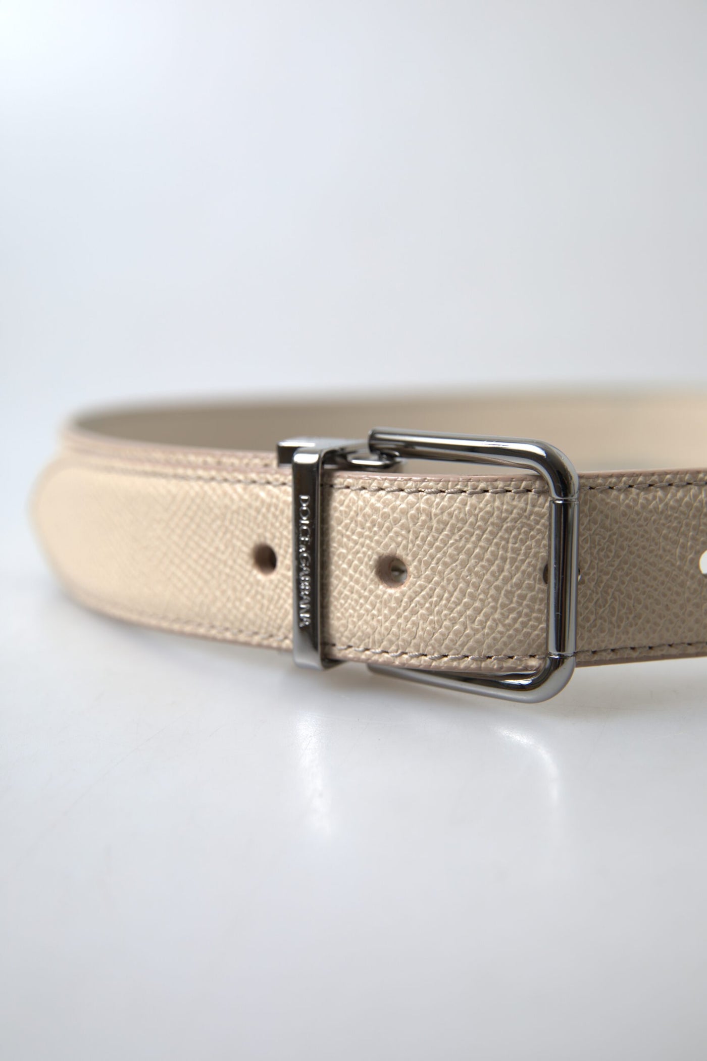 Beige Leather Metal Buckle Men Cintura Belt