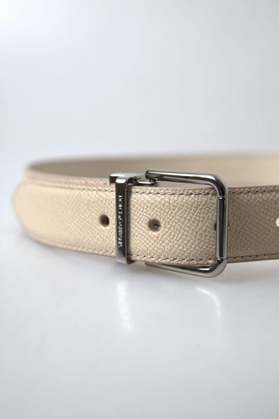 Beige Leather Metal Buckle Men Cintura Belt