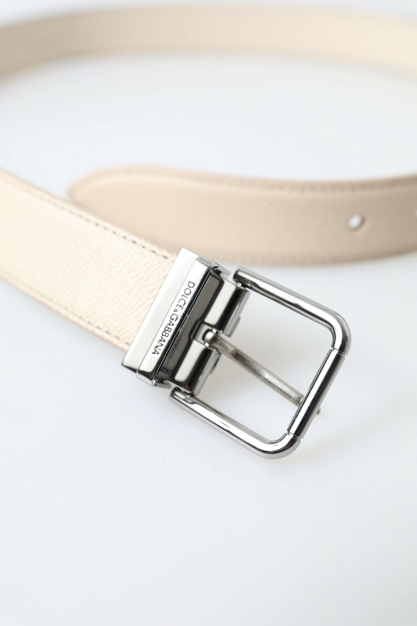 Beige Leather Metal Buckle Men Cintura Belt