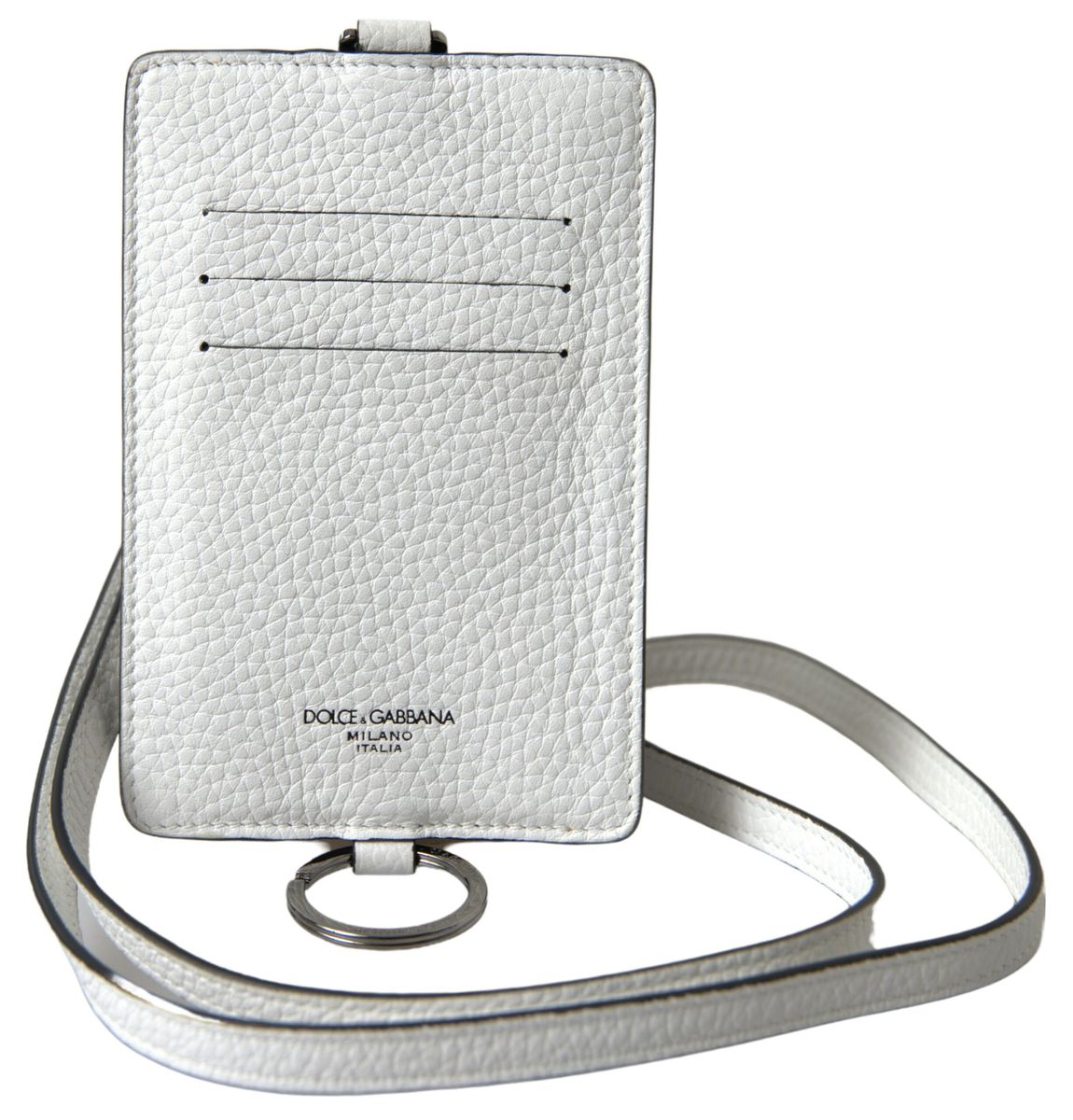 White Leather Lanyard Logo Card Holder Men Wallet