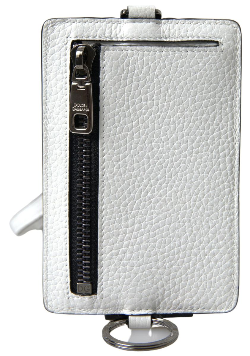 White Leather Lanyard Logo Card Holder Men Wallet