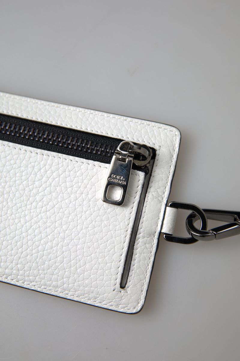 White Leather Lanyard Logo Card Holder Men Wallet