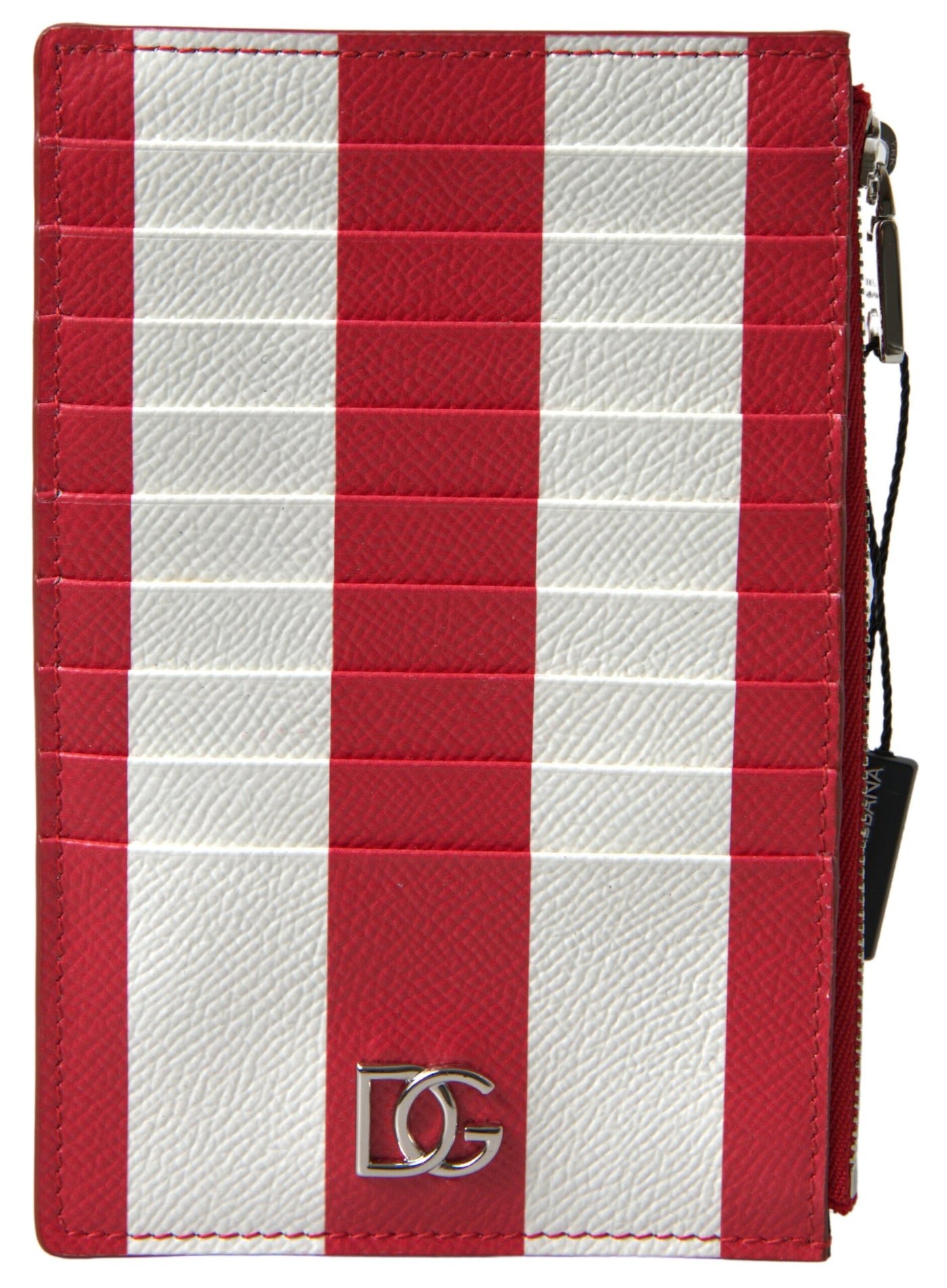 Red White Leather DG Logo Zip Card Holder Wallet