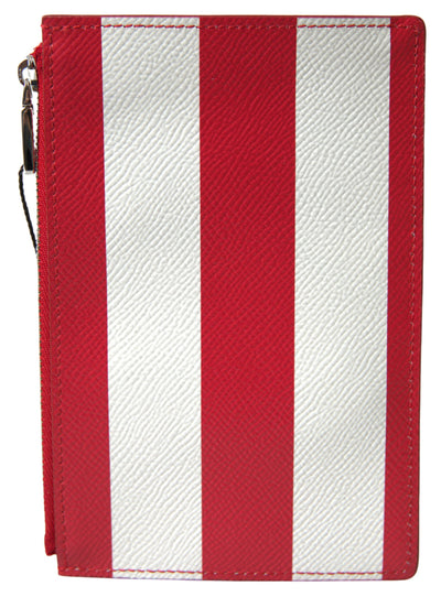 Red White Leather DG Logo Zip Card Holder Wallet