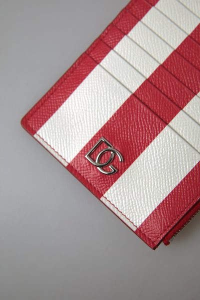 Red White Leather DG Logo Zip Card Holder Wallet