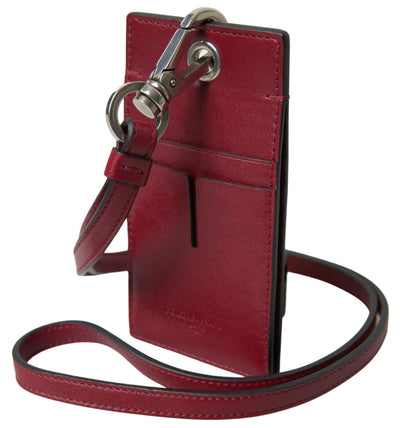 Red Leather Lanyard Logo Slim Card Holder Men Wallet