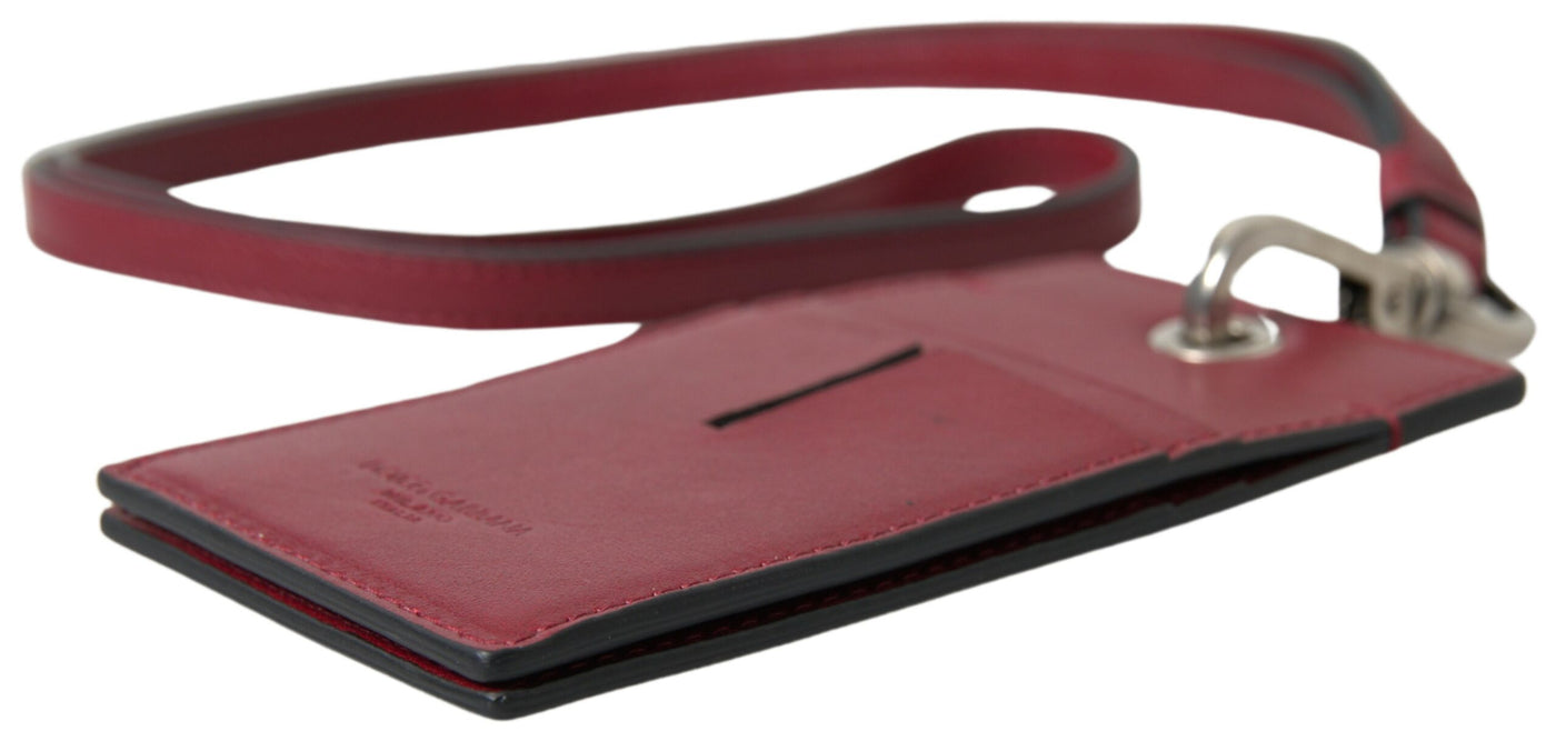 Red Leather Lanyard Logo Slim Card Holder Men Wallet