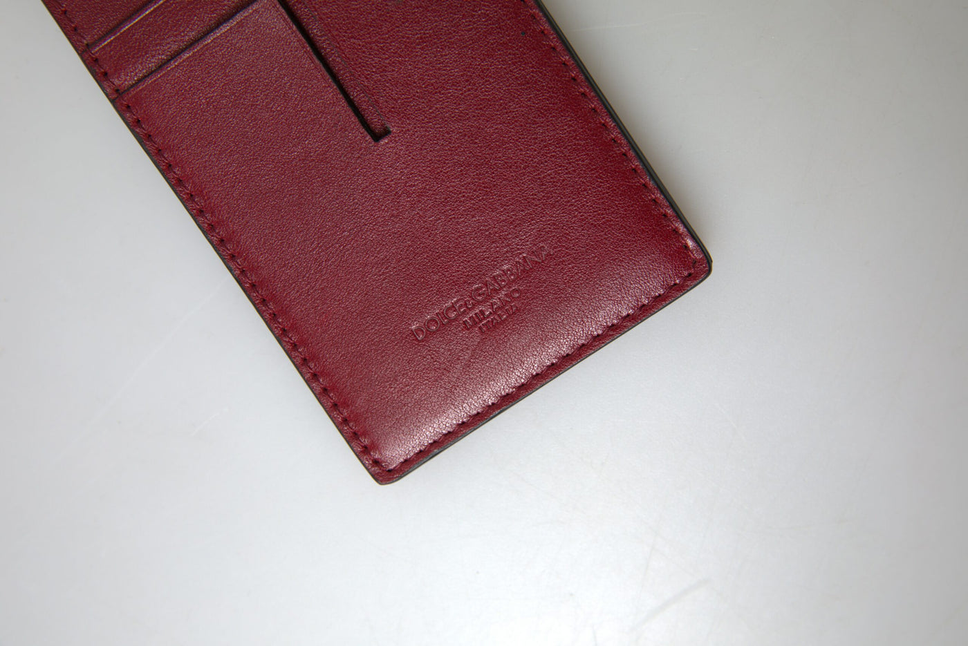 Red Leather Lanyard Logo Slim Card Holder Men Wallet