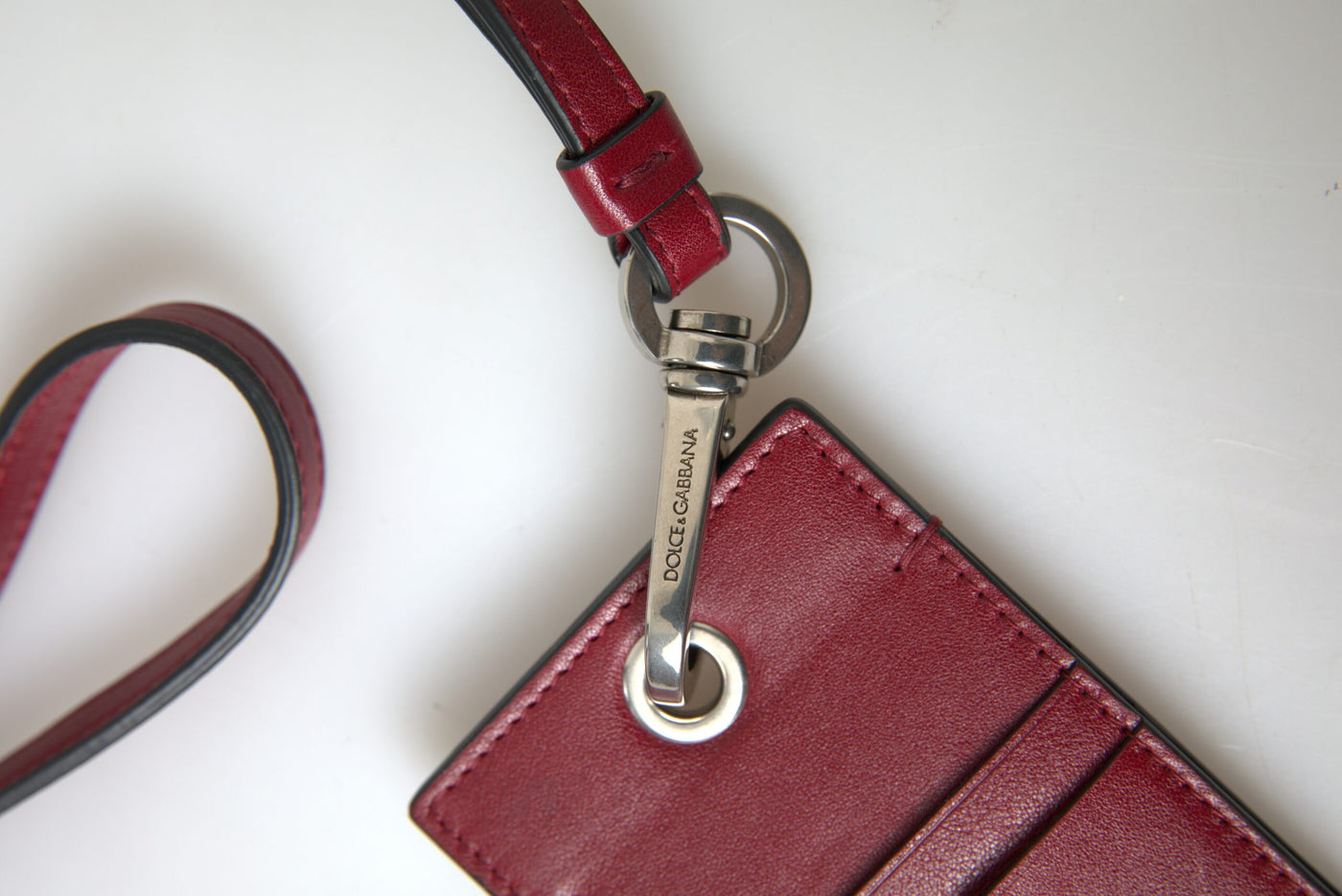 Red Leather Lanyard Logo Slim Card Holder Men Wallet