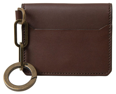 Brown Leather Bifold Logo Card Holder Men Wallet