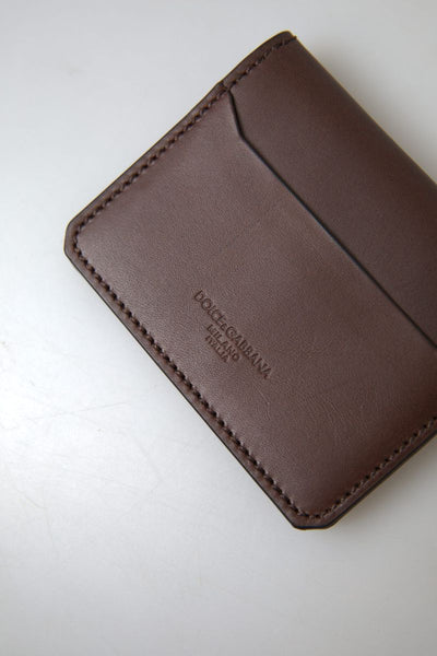 Brown Leather Bifold Logo Card Holder Men Wallet