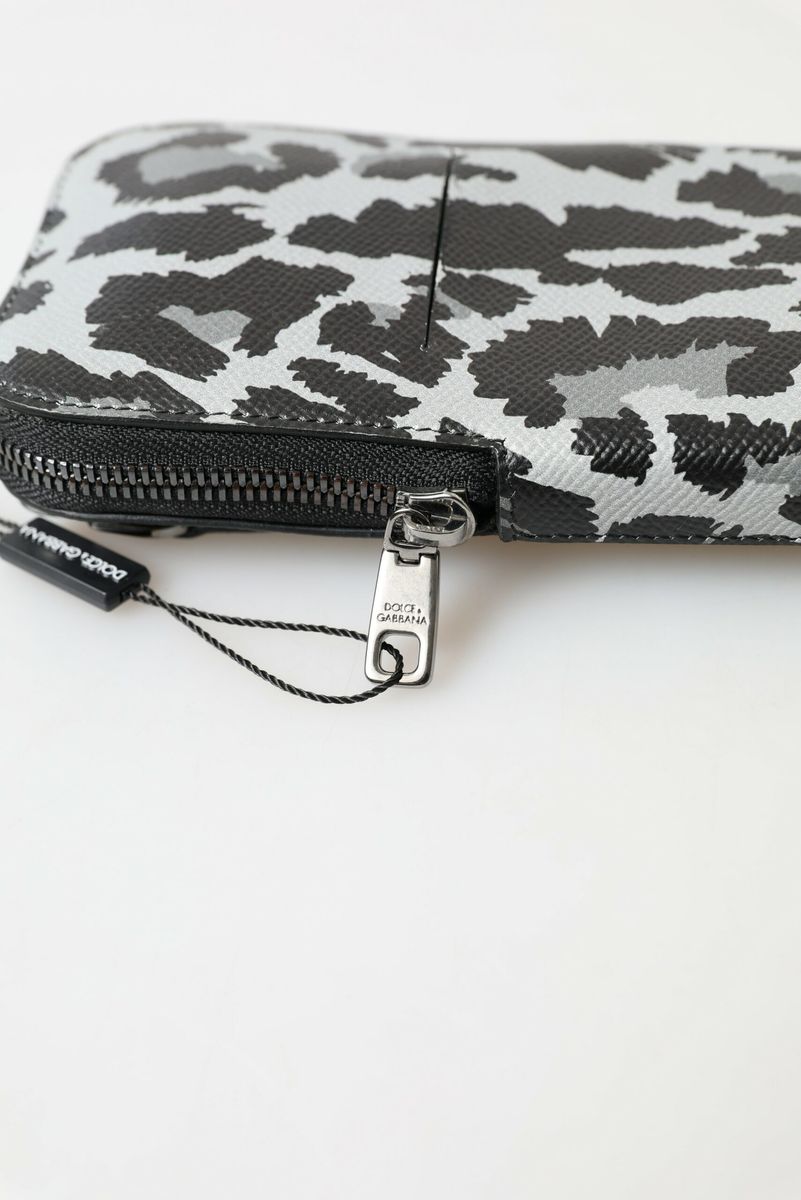 Gray Leopard Leather Men Purse Crossbody Sling Phone Bag