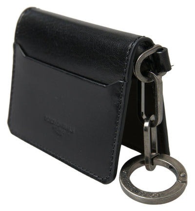 Black Leather Bifold Logo Card Holder Men Wallet