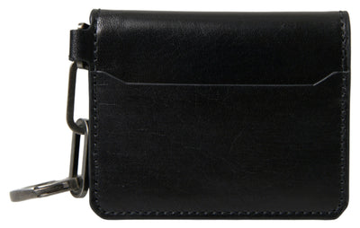 Black Leather Bifold Logo Card Holder Men Wallet