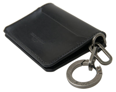 Black Leather Bifold Logo Card Holder Men Wallet