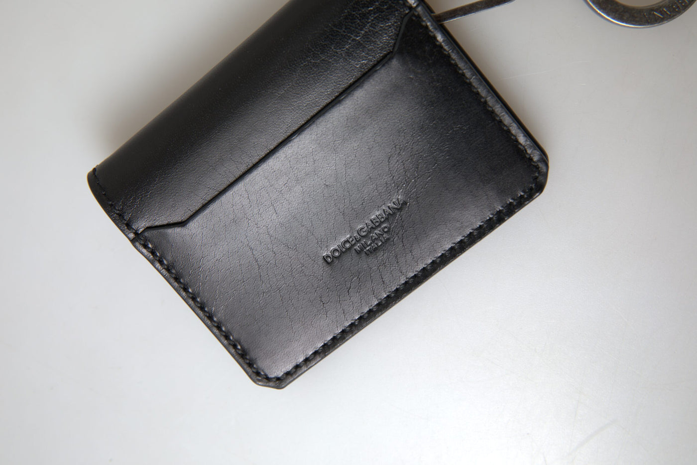 Black Leather Bifold Logo Card Holder Men Wallet