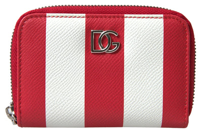 Red White Leather ZipAround Continental Logo Wallet