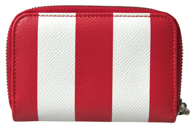 Red White Leather ZipAround Continental Logo Wallet