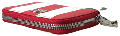 Red White Leather ZipAround Continental Logo Wallet