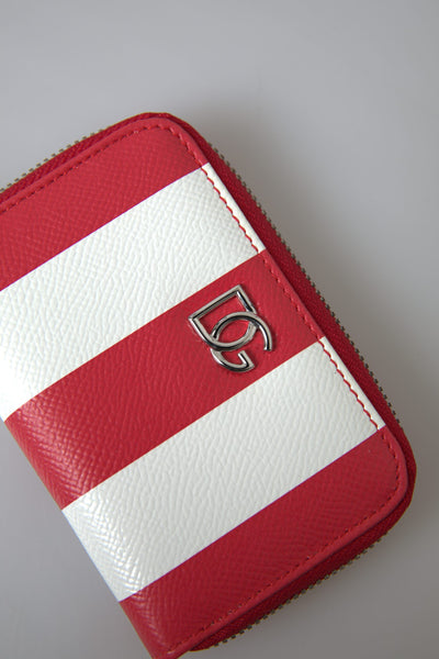 Red White Leather ZipAround Continental Logo Wallet