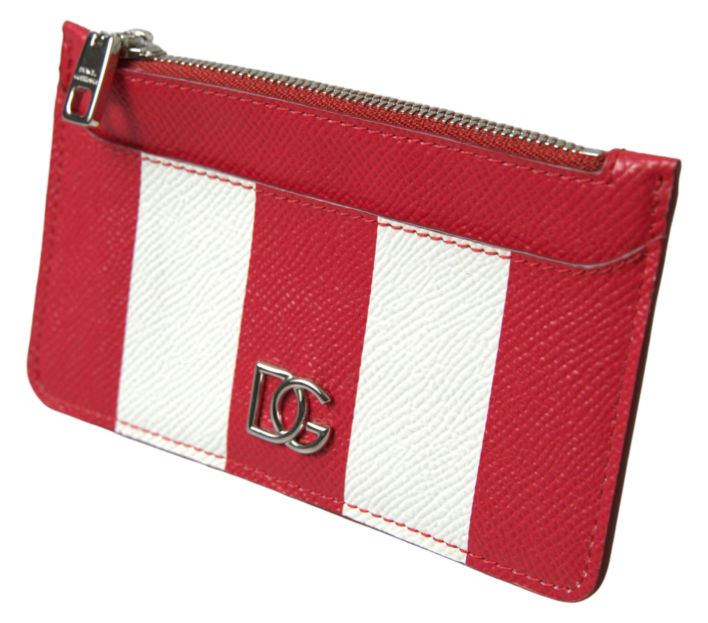 Red White Leather DG Logo Zip Card Holder Women Wallet