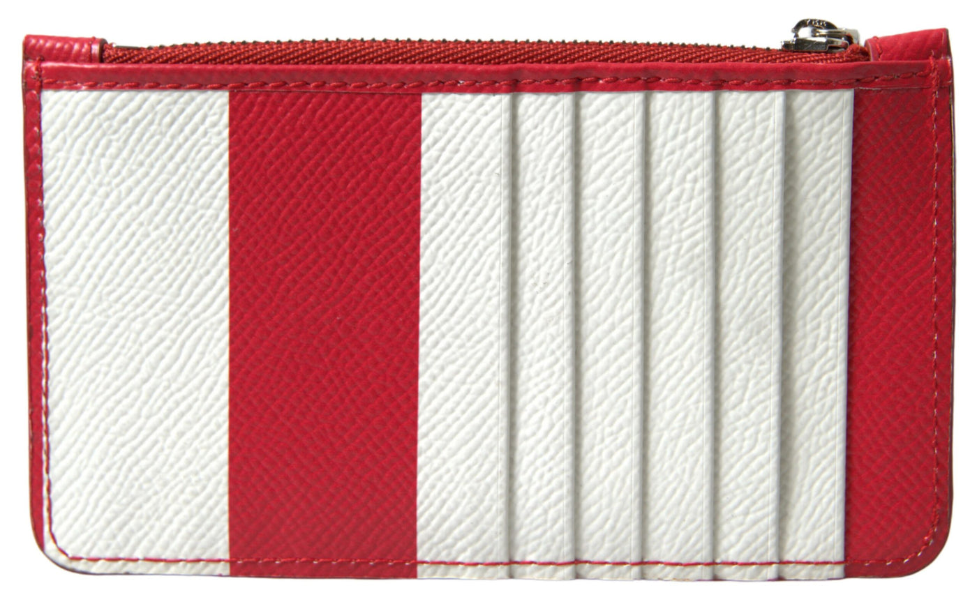 Red White Leather DG Logo Zip Card Holder Women Wallet