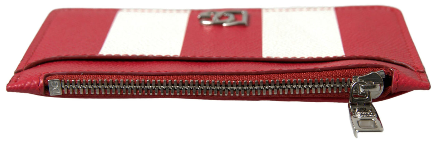 Red White Leather DG Logo Zip Card Holder Women Wallet